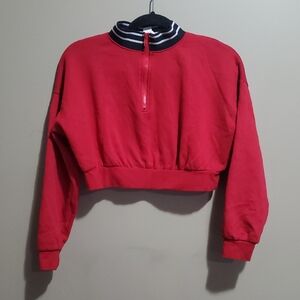 SWS Active Red Cropped Sweatshirt with Striped Collar Size Small